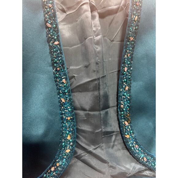 Montage by Mon Cheri Teal Satin Beaded Bolero Jacket Size 18W - Picture 6 of 11